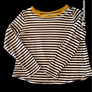 Madewell black and white striped T-shirt with greenish-gold trim neck. XL